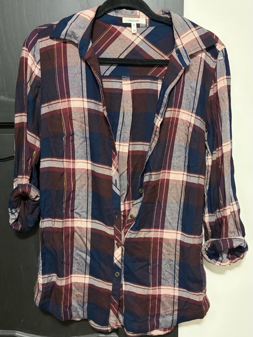 Maurices Women's XS Plaid Button-Down Shirt bottom sides boho